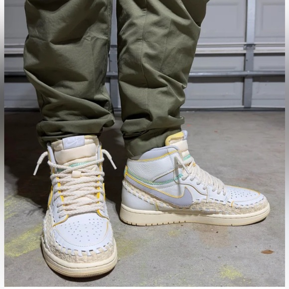 Nike Air Jordan union LA x bephies beauty supply High-Top Sneakers yellow white - Picture 2 of 15